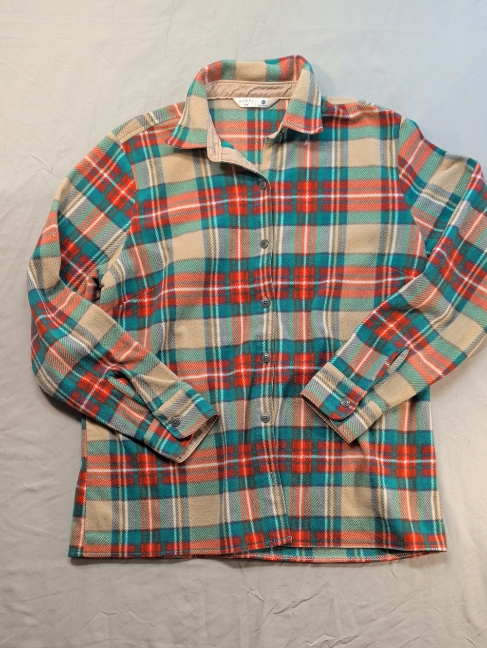Lee Plaid Button-Down Shirt in Beige, Teal & Red